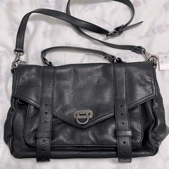 Crown Vintage Black Leather Satchel Purse - Picture 1 of 8